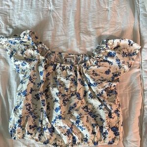 A New Day Blue and White Smocked Ruffled Blouse